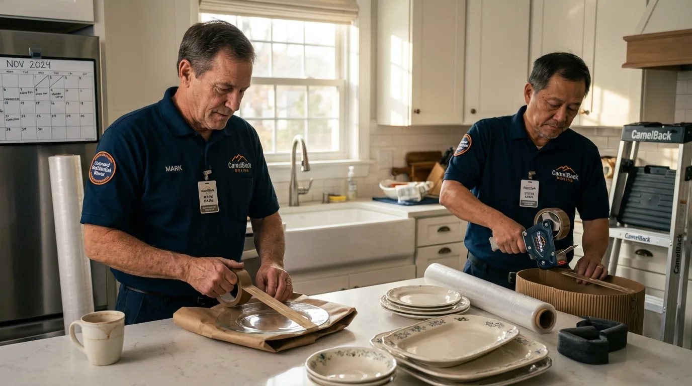 Professional crew packing kitchen dishware in Van Buren, MO